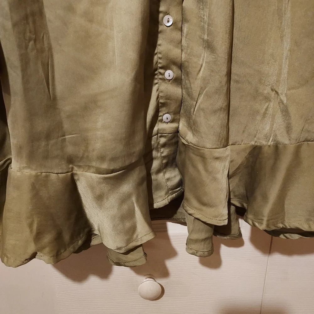 Olive Green Shiloh S Dress Long Sleeve Ruffle Hem Lagenlook Military Neutral